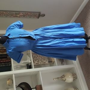 Blue cotton pleated at waist dress